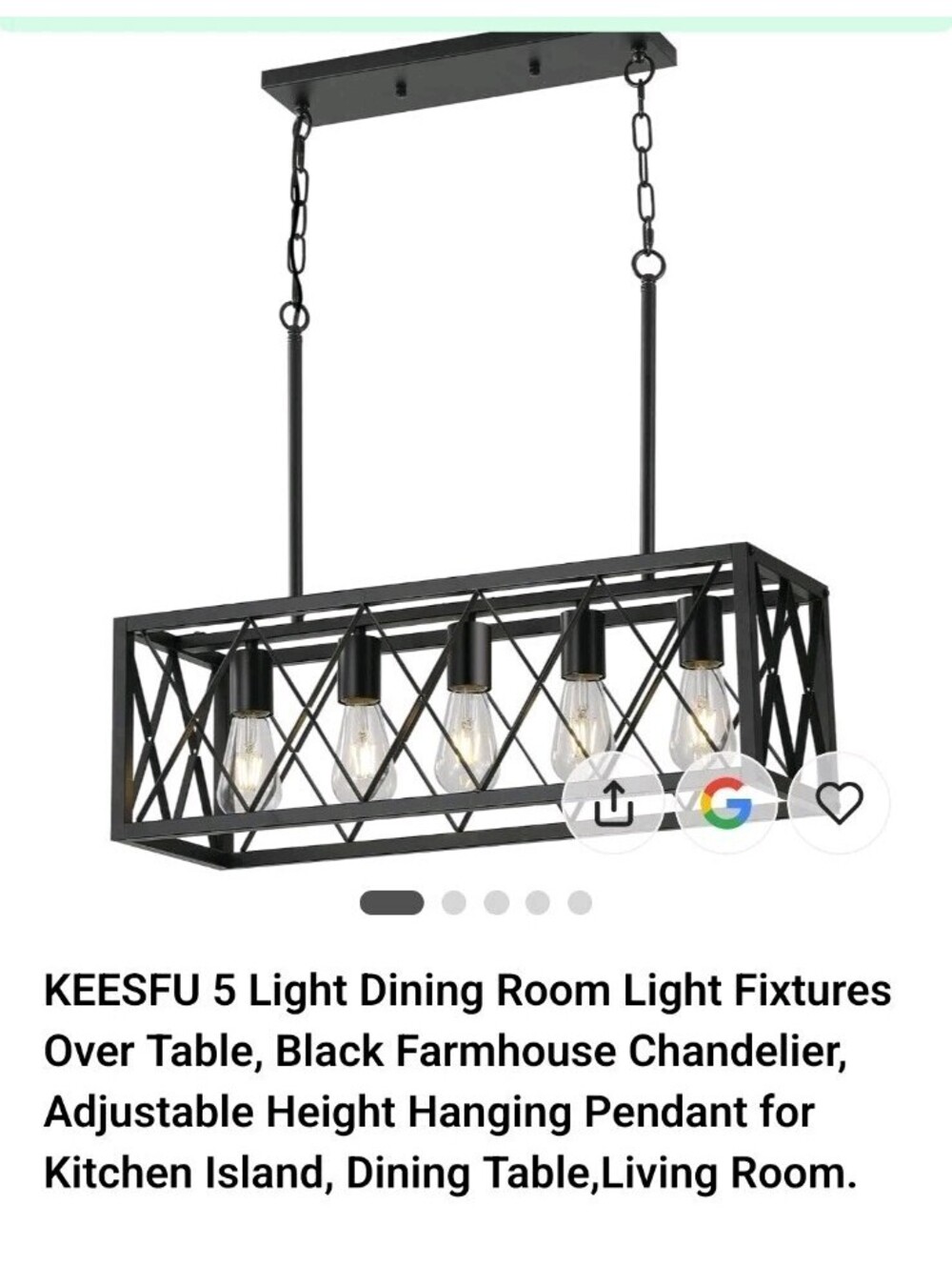 🔥Kitchen Island Pendant Lighting 5 light Black Metal Industrial Bar Chandelier
